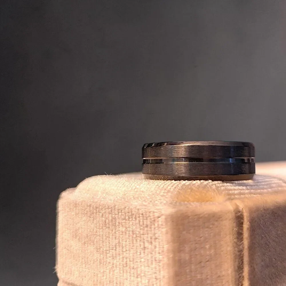 Brushed & Center Polished Black Titanium Mens Ring Band Size 12